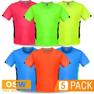 5 X ADULTS MENS NEON SPORTS MICRO-KNIT MOISTURE REMOVAL JERSEY SPORTS GYM TEES - Picture 1 of 13