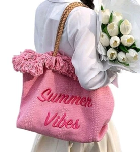 VogueNotion Apparel Canvas Tassel Tote Bags, For Everyday Wear, Beach, Holiday. - Picture 1 of 14