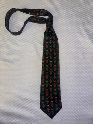 Corbata vintage años 80 vacaciones bajo 100 % seda formas diamantes colores navideños preppy Foto 1 de 3