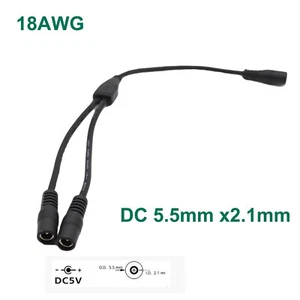 10 DC Power Female to 2 Female Splitter Cable 5.5mm x 2.1mm CCTV LED Light 18AWG - Picture 1 of 10