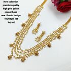 Bollywood Indian 22k Gold Plated Pearl Bridal Long Necklace Earrings Jewelry Set