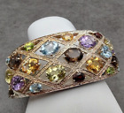 Michelle Albala Sterling Silver Multi Gemstone Wide Hinged Cuff Bracelet 7.5"