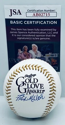 Felix Millan Mets Braves signed Gold Glove Baseball Ball autographed JSA - Image 1 of 2