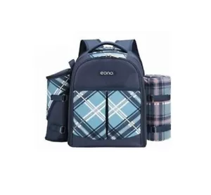 4 Person Picknick Rucksack Set Camping Bagpack Kühltasche mit Geschirr, Blau - Bild 1 von 6
