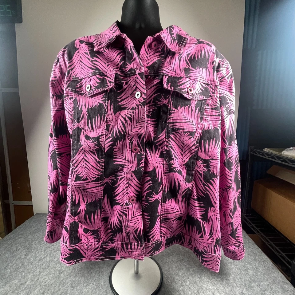 Jaqueta feminina GG2 By Dianne Gilman Demin 2XL mistura de algodão rosa padrão floral - Imagem 1 de 4