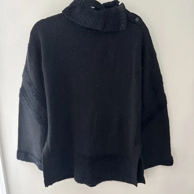 Suéter de lana Smartwool pequeño para mujer acogedor túnica Lodge negro. Mangas de campana, aberturas Foto 1 de 4