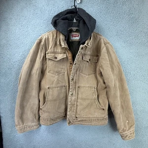 Levis Jacket Mens Medium Canvas Hooded Workwear Distressed Utility Lined Coat - Picture 1 of 24
