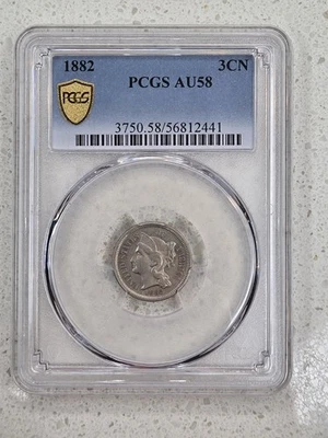 Tres centavos de níquel 1882 - graduación profesional AU-58 3CN  Foto 1 de 4