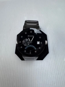 Reloj Bulova Hombre Diamante Todo Negro Acero Inoxidable Fecha 40mm 98D109 - Imagen 1 de 5