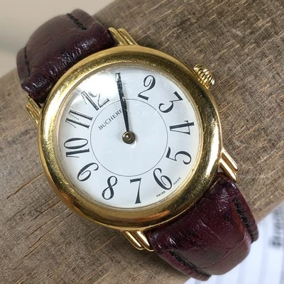 Женские кварцевые аналоговые часы Bucherer 902501 Dress Swiss коричневая кожа 28 мм 6 1/4 дюйма - Изображение 1 из 4