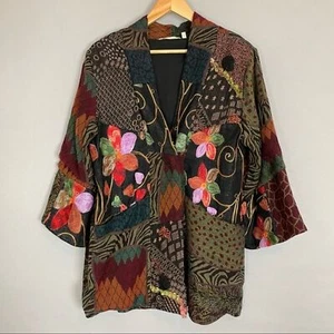 Giacca Dintorni Morbidi Stile Patchwork Stampa Animale Astratto Lana Misto Rayon - Foto 1 di 14