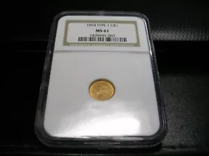 Dólar de oro Liberty Head 1854 $1 tipo 1 NGC MS61 - Imagen 1 de 4