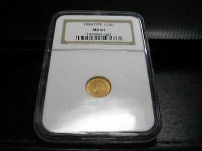 1854 Liberty Head Gold Dollar $1 Type 1  NGC MS61 - Image 1 of 4