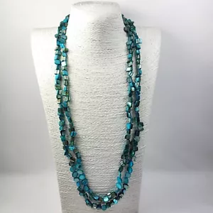 Long Double Strand Necklace Blue Shell Nuggets Costume Jewellery Bohemian  - Picture 1 of 8