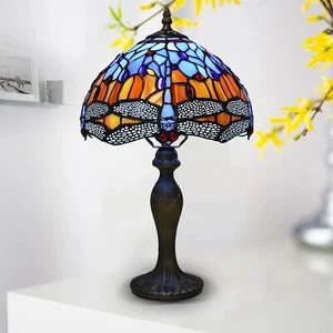 Lámpara de mesa estilo Tiffany vintage estilo libélula 10 pulgadas azul y naranja clase - Imagen 1 de 18