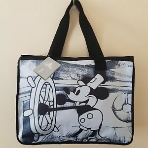 Disney Mickey Mouse Steamboat Willie Tote Large Shopper Bag Black & White.