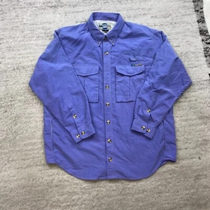 VTG ExOfficio Adventure Button Shirt Large Purple Blue Fish Performance Vented - Picture 1 of 11