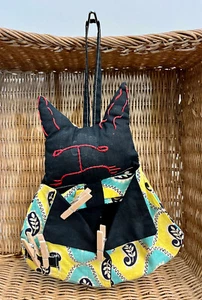 Vintage SCHWARZE KATZE hängende Aufbewahrung Stoff Tasche Halter Wäscheklammern, Lockenwickler - Bild 1 von 5