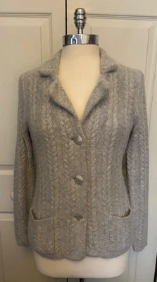 Cárdigan Kenar Gris Tejido con Cable Botón Frontal Suéter Nylon Angora Talla M Acogedor Foto 1 de 4
