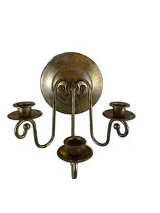 Vintage Brass Gold Tone 3 Candle Pair Wall Sconce Tapers Candelabra Holder Decor - Picture 1 of 10