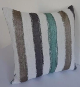Turquoise Grey Taupe Brushstrokes Textured Cushion Cover 45cm - Picture 1 of 5
