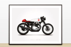 Honda CB350 cafe racer motorcycle illustration poster, print 18 x 24 inches - Picture 1 of 2