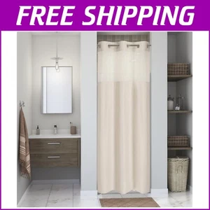 Water-Resistant Linen Blend Shower Curtain with No Hooks & Grommet Top Style - Picture 1 of 8