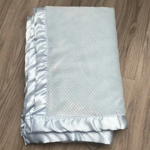 Bright Future Blue Baby Blanket Textured Waffle Satin Nylon Trim Plush Soft - Picture 1 of 6