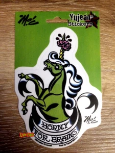 HORNY FOR BRAINS DECAL STICKER ZOMBIE UNICORN funny horror halloween art - Picture 1 of 1