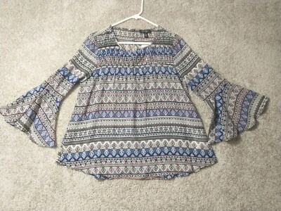 Camisa Jessica Simpson Mujer Pequeña Gris Azul Nueva con Etiquetas Manga Campana Semi Cizalla Damas Foto 1 de 4