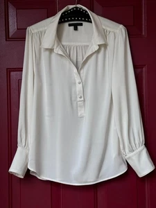 Banana Republic Pet Sz L Womens Off White Blouse Shirt Popover Long Sleeve - Picture 1 of 11