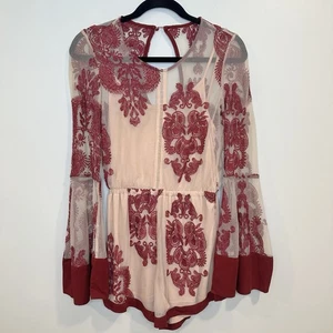 Anthropologie Minkpink Women’s Sweetest Sound Sheer Nude Illusion Romper Size XS - Picture 1 of 11