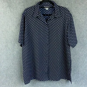 Caroline Morgan Vintage Navy White Polka Dot Button Thru Short Sleeve Shirt Top - Picture 1 of 7