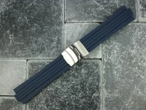 New 24mm 10mm Top Quality Soft PU Rubber Diver Strap Blue Band ORIS TT1 F1 x1 - Picture 1 of 8