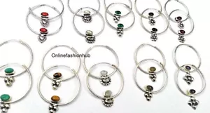 Tiger Eye & Mix Gemstone 925 Sterling Silver Plated Bali Earrings Wholesale Lot - Picture 1 of 3