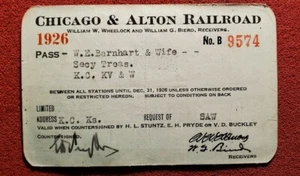 Chicago & Alton Railroad Company 1926 pase de empleado #B0574 pc45 - Imagen 1 de 3