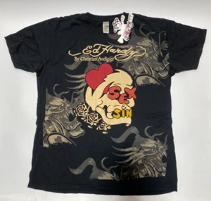 Authentic New Vintage Men's Ed Hardy T-shirt Sex/Sin Black Size: S or 2XL - Picture 1 of 3
