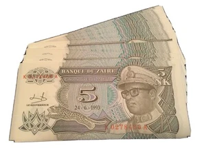 1993 Zaire 5 Nouveaux Makuta UNC Banknote Paper Money - Picture 1 of 4
