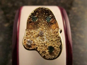 Vintage Unikat Design Retro 14k massiv Gold Ring mit Diamanten und Smaragden - Bild 1 von 12