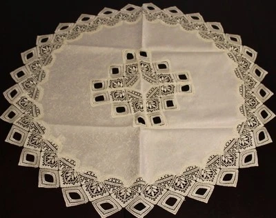 33" Round Lace Tablecloth BeigeTable Topper Holiday Home Decor - Image 1 of 2