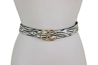 Mujeres Banda Ajustada Cebra Estampado Animal Exquisito Cinturón Safari Hebilla Dorada Talla S M Foto 1 de 4