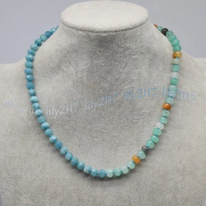 Faceted 5x8mm Blue Aquamarine Amazonite Rondelle Gemstone Beads Necklace 16-28" - Picture 1 of 12