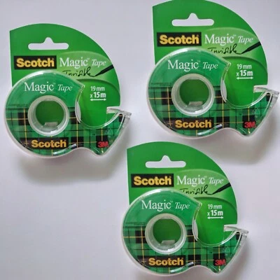 3M Scotch Magic Tape & Dispenser 19MM X 15M Refillable Invisible tape X 3