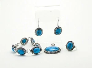 Vintage Sterling Silver Lot Of 4 Southwestern Turquoise Jewelry Set Ring Earring - Picture 1 of 6