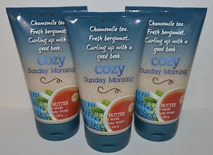 3 BATH BODY WORKS COZY SUNDAY MORNING SHEA BUTTER BODY SCRUB WASH CHAMOMILE LOT - Picture 1 of 4