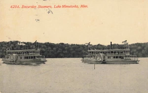 Lake Minnetonka MN Excursion Steamers Paddle Side-Wheelers 1914 Postcard 807 - Picture 1 of 2