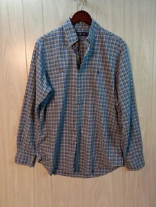 Polo Ralph Lauren Button Up Shirt Blue Green Large L Long Sleeve Plaid - Picture 1 of 5