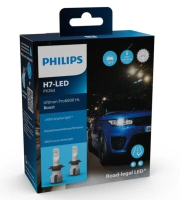 H7 PHILIPS LED Ultinon Pro6000 Boost Headlight Bulbs WITH APPROVAL Car - Image 1 of 2