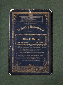 antique CABINET 1889 FUNERAL REMEMBRANCE CARD Alton F. Martin died age 77 - Picture 1 of 4