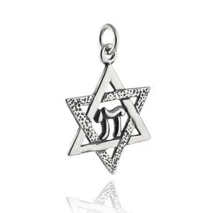 Star of David with Chai Charm - 925 Sterling Silver - Jewish Judaica Hebrew Life - Picture 1 of 3